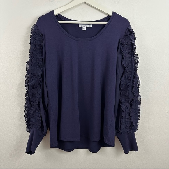 2/$20 Chico's Chiffon Pleat Sleeve Top Women's Size 2 L - Picture 1 of 6